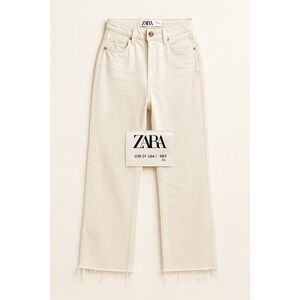 ZARA Denim Collection‎ High Rise Straight Jeans Raw Hem off white Women's Sz 2